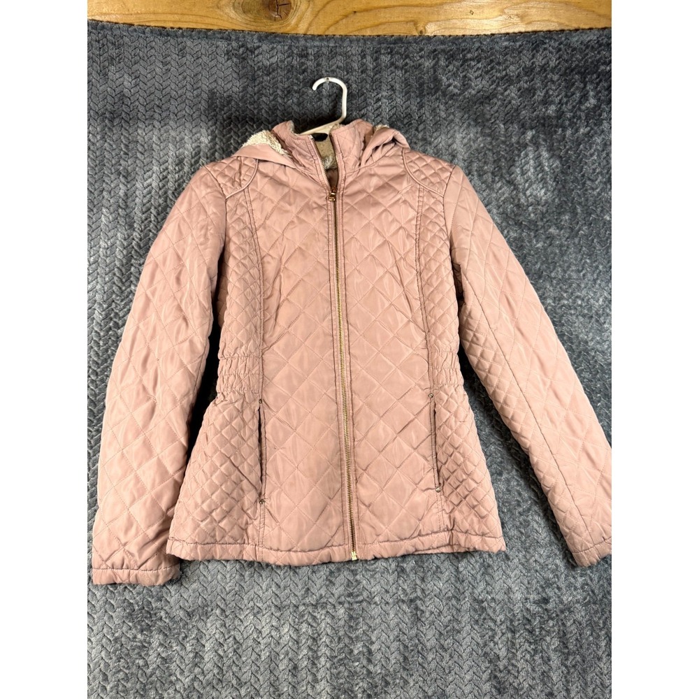 Ci Sono Los Angeles Quilted Puffer Jacket Womens Small Pink Sherpa Hooded Zip Up